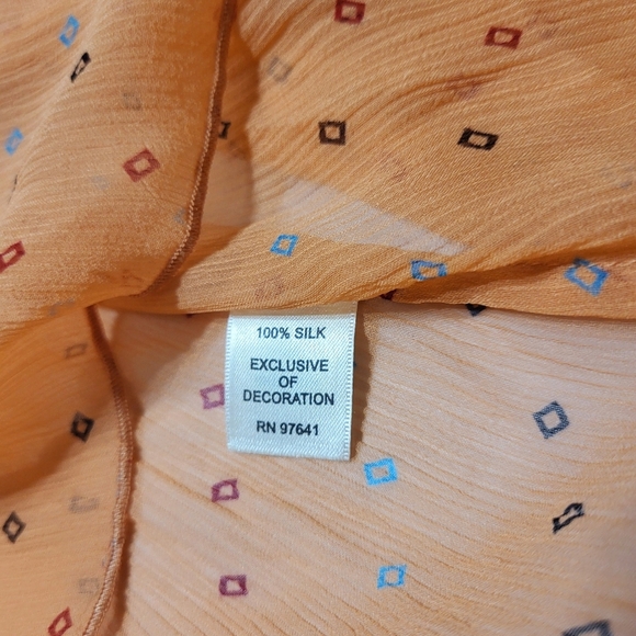J.Jill 100% Silk Print Tie Front Blouse Womens XL New MSRP $78 Peach Coral Sheer - Picture 3 of 9